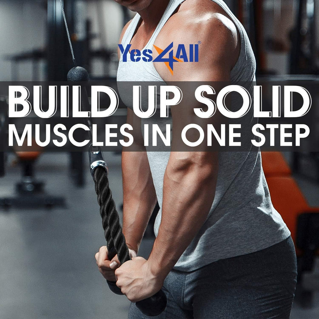 Yes4All Deluxe Tricep Rope Cable Attachment - 27 & 36 Inch Gym Pulley System in 4 Colors