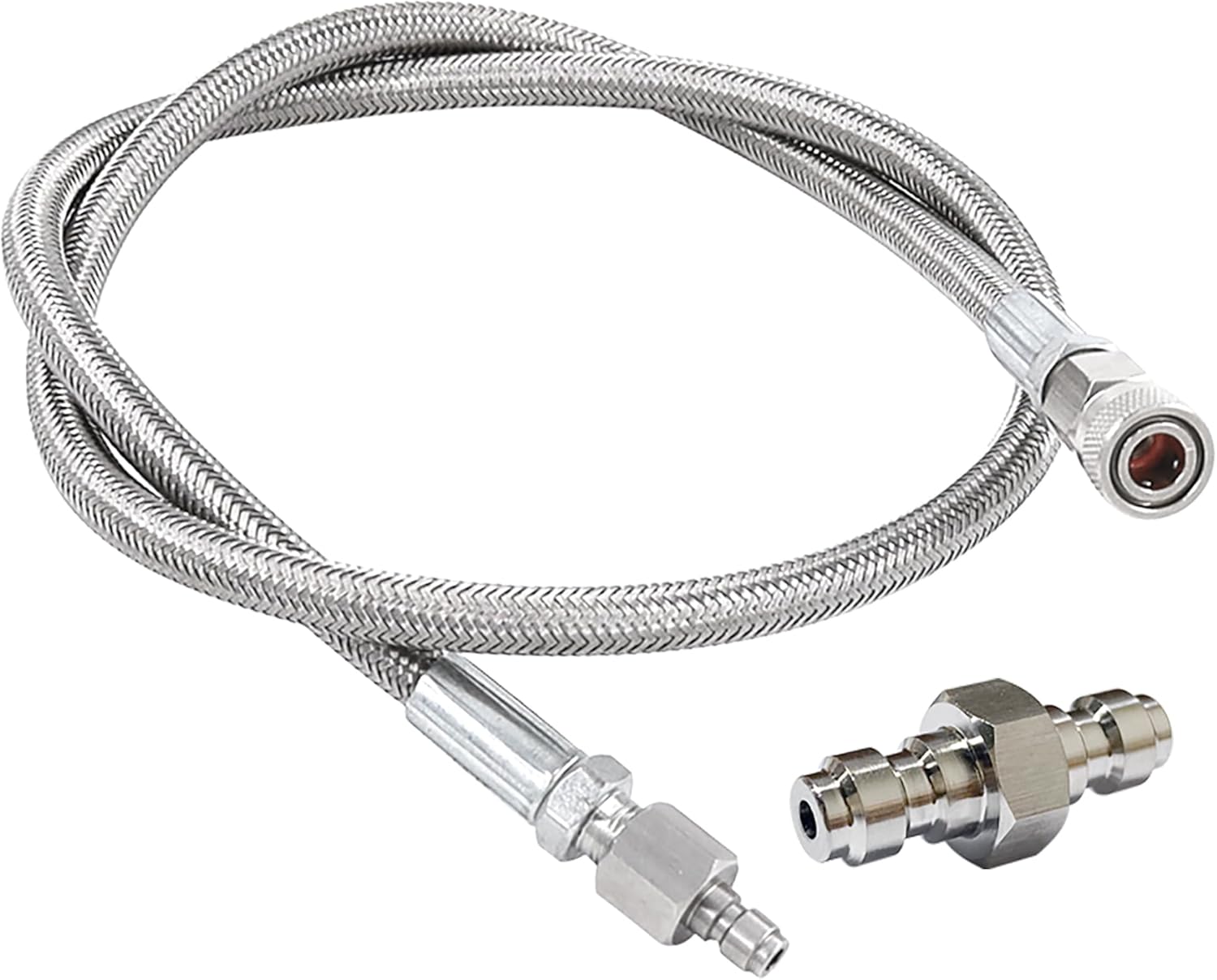 Skiennix Paintball Airsoft Fill Whip Hose - 36-Inch 4500psi Stainless Steel Charging System with 8MM Quick-Disconnect Adapter