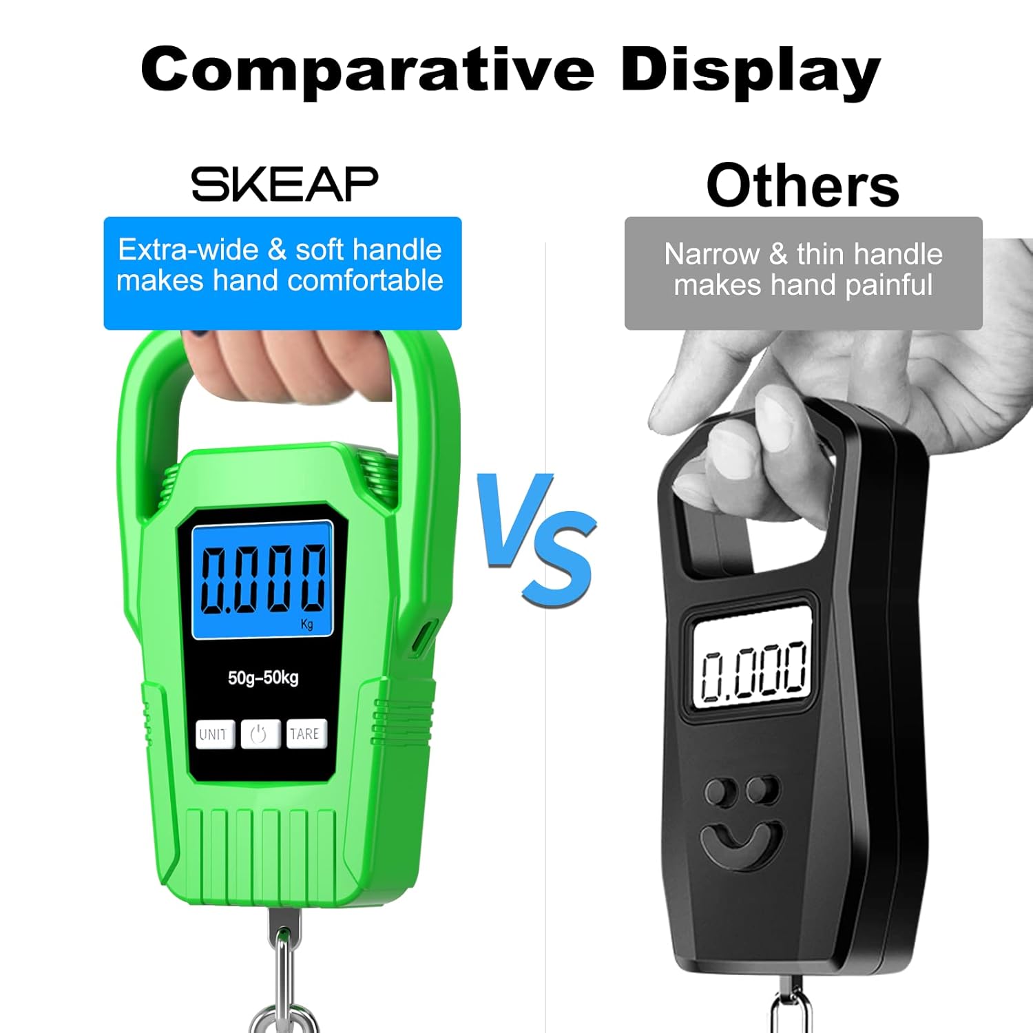 SKEAP Digital Fish Scale - 110lb Capacity | Large Handle & Backlit LCD Display - Green Fishing Gift