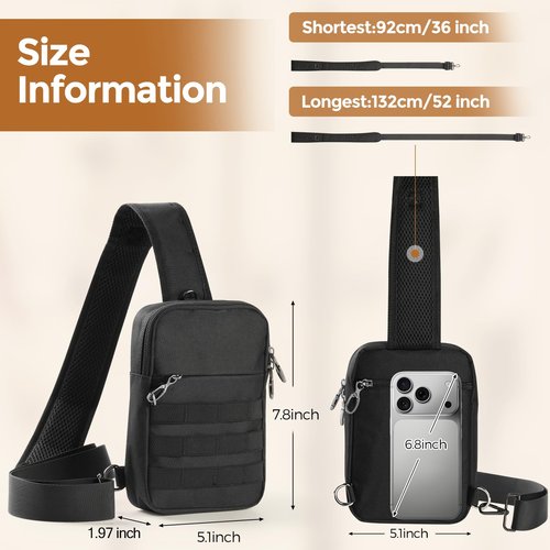 VADOO Small Sling Bag for Men, Tactical Crossbody Bag with Zipper Lock, RFID and Molle System for Travel Work Outdoor