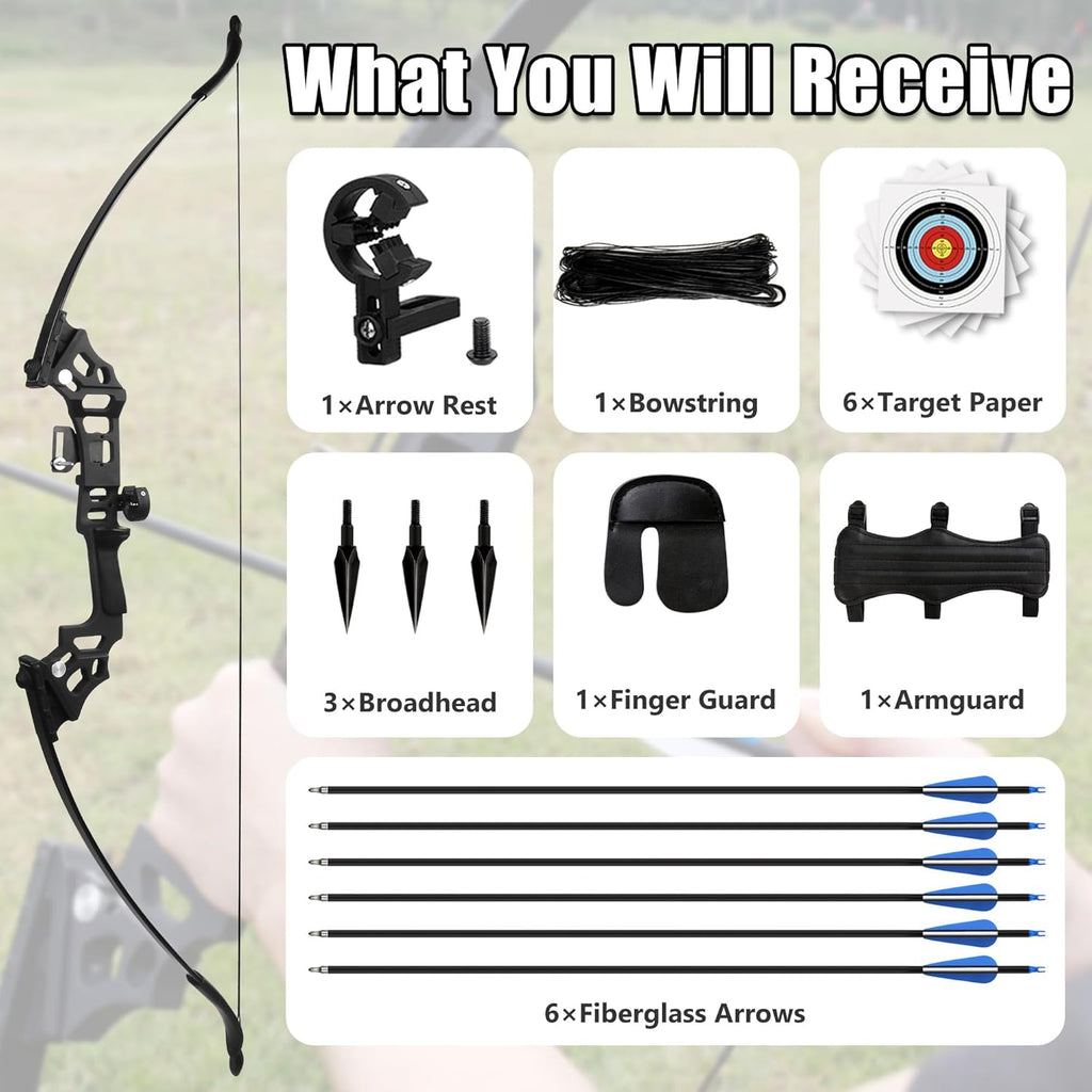 Skiennix Recurve Bow and Arrow Set - 30-40lbs Right-Handed Archery Kit with Carbon Arrows & Accessories