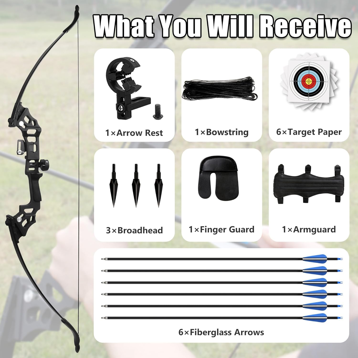 Skiennix Recurve Bow and Arrow Set - 30-40lbs Right-Handed Archery Kit with Carbon Arrows & Accessories