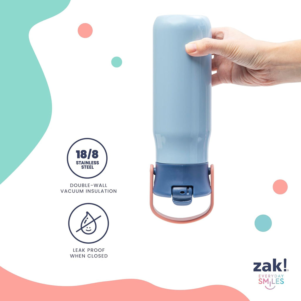 Zak Designs Barbie Water Bottle - 20oz Stainless Steel, Leak-Proof, Vacuum Insulated with Straw Lid & Handle | Pink