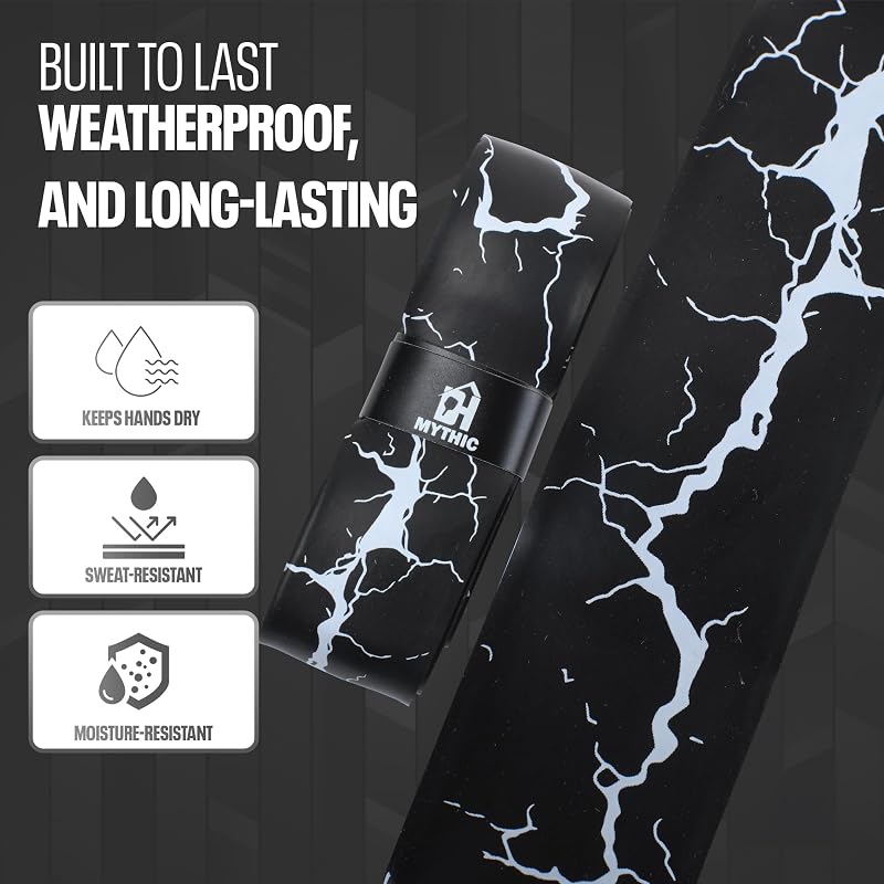 DH Mythic Arcing Lightning Replacement Grip Tape – Cushioned, Anti-Slip Handle Wrap (Black with White Lightning)