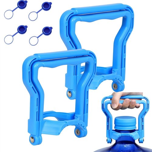 5 Gallon Water Bottle Carrier 2Pcs Set with 4 Jug Cap Jug Carrier, Heavy-Duty Ergonomic Handle with Dual-Mode Lift, Non-Slip Design for Easy and Secure Carrying, Fits Standard 5-Gallon Water Jugs