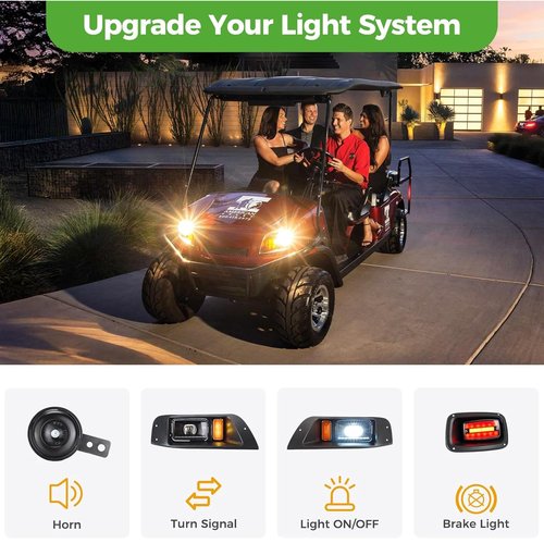 10L0L Golf Cart Turn Signal Kit for Yamaha Club Car EZGO TXT RXV, Universal Golf Cart Turn Signal Switch, 9-pin Wiring Harness Headlight Blinker Kit with Horn Brake Pad Light Switch (12V)
