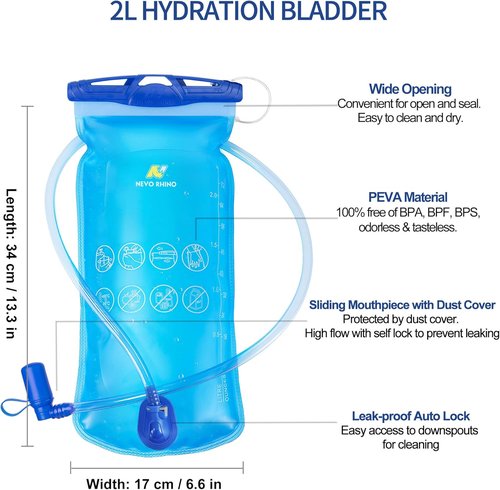 N NEVO RHINO Hydration Bladder | 1.5L-3L Leak-Proof Water Reservoir | BPA-Free Pouch for Hiking Packs