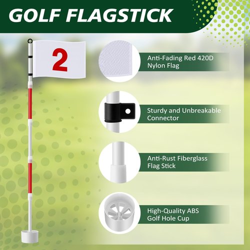 Threehoney 3 Pack Golf Flag Stick 6ft Putting Flag Golf Hole Cup Pole Pin Numbered Flags for Driving Range Backyard Yard Course Putting Green and Chipping Greens Gifts