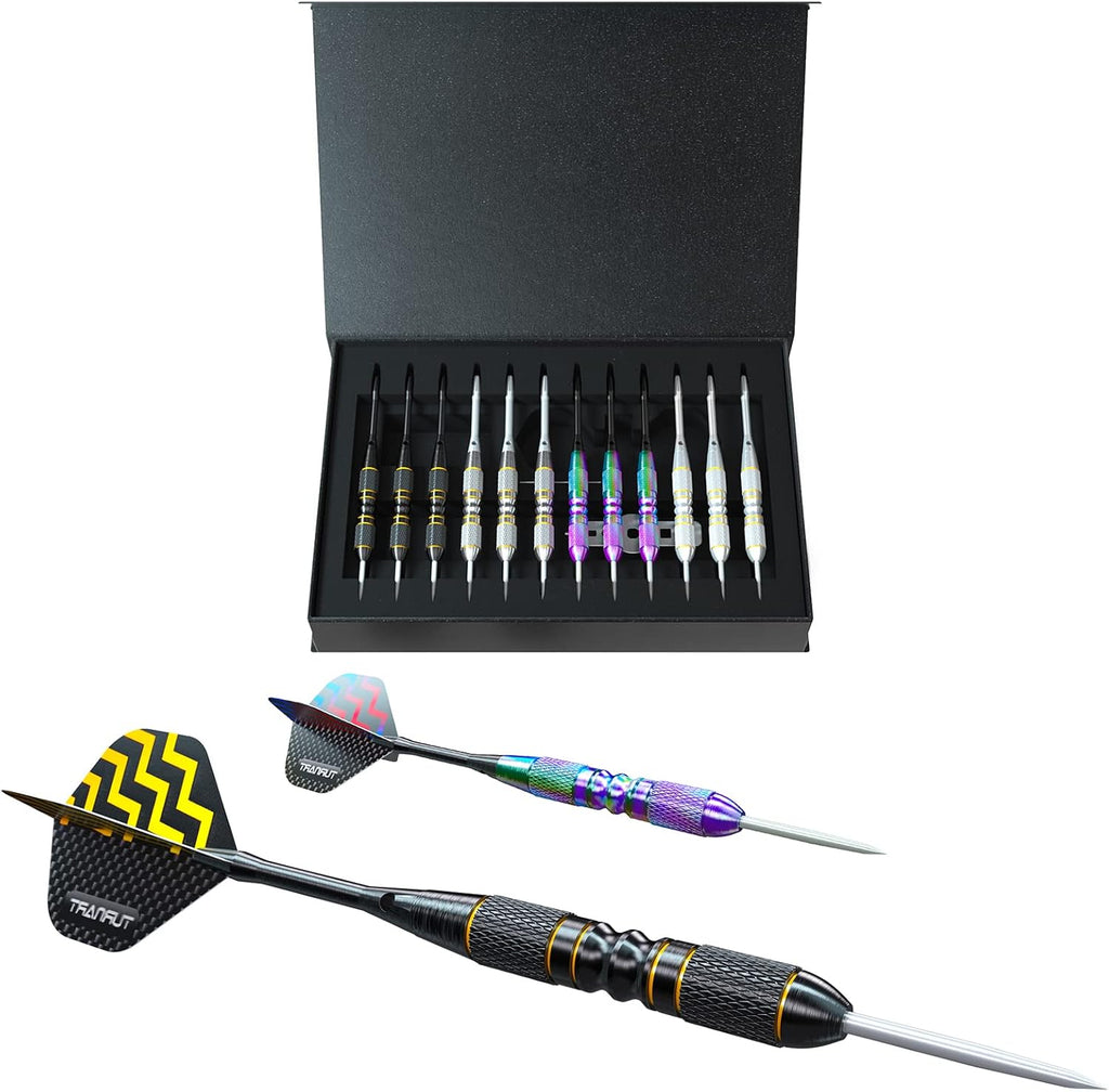 Turnart Darts Metal Tip Set - Professional Steel Tip Darts 12 Pcs with Stylish Case & Extra Flights