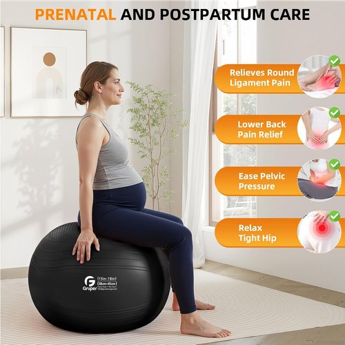 Gruper Yoga Ball - Extra Thick Non-Slip Exercise Ball for Stability & Balance | 4 Sizes with Pump & Guide