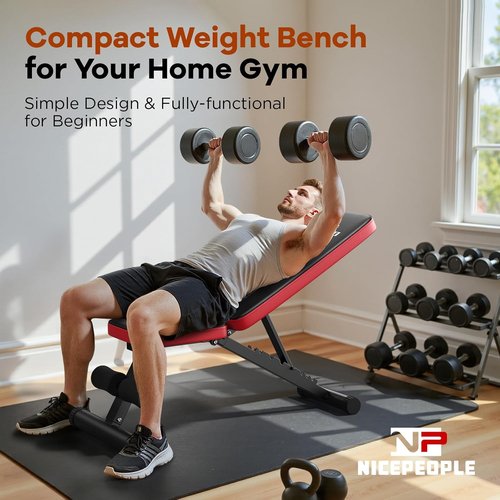 NICEPEOPLE Adjustable Weight Bench - 660LBS Capacity, Compact & Foldable for Home Gym | 8 Backrest Positions