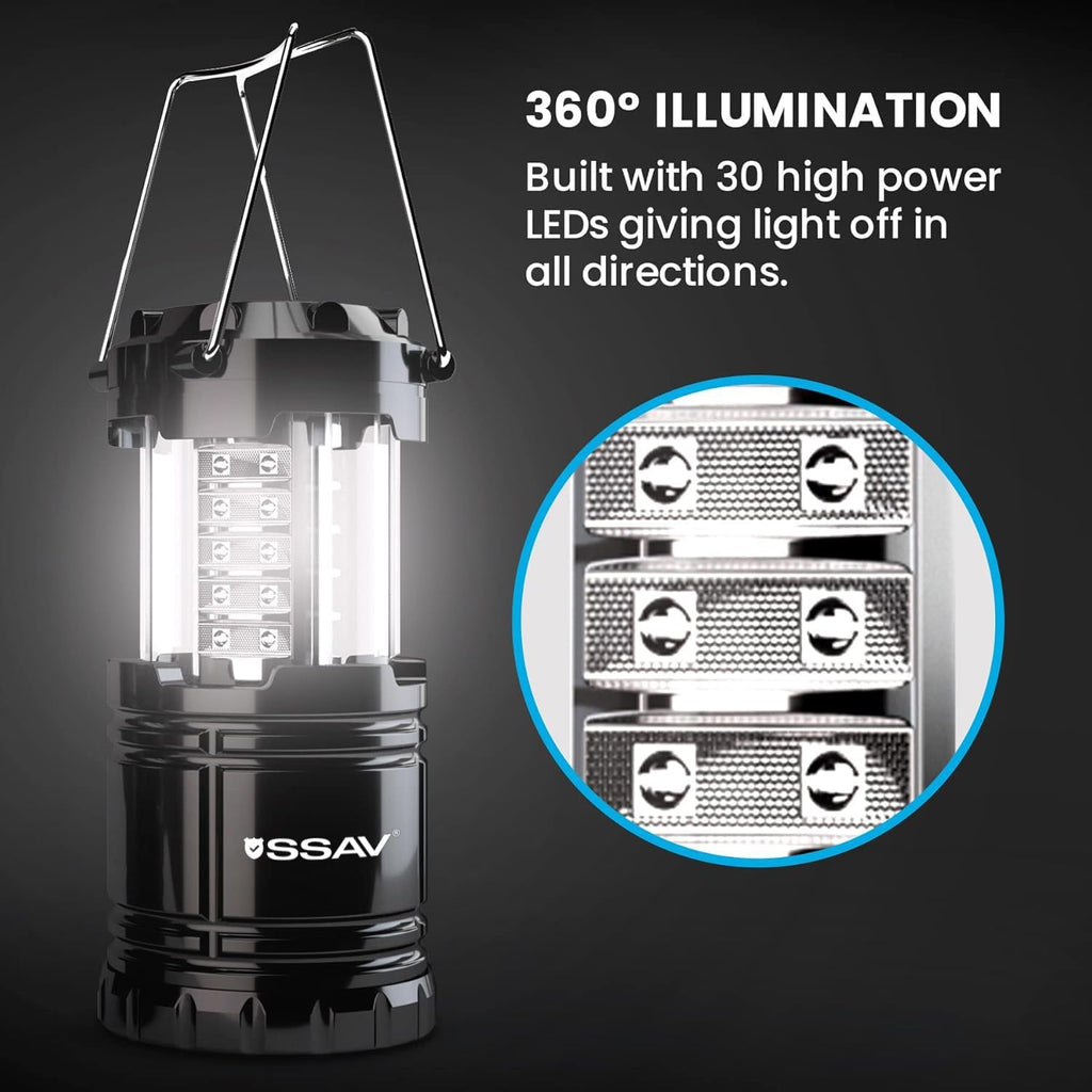 Skiennix LED Camping Lantern - Portable Emergency Light for Hurricane Survival | 4 Pack Black