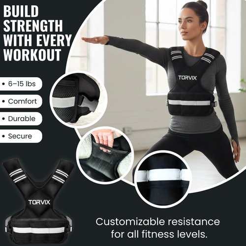 Torvix - Weighted Vest Adjustable 6-15 lbs for Men Women - Running Walking Training Vest with Reflective Strips & Pocket - Weight Vest for Workout Exercise Fitness Gym
