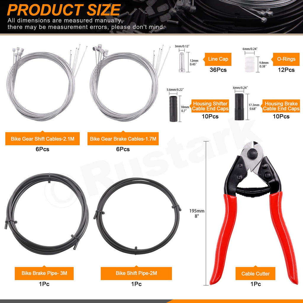 Rustark Stainless Steel Bike Cable Cutter and Brake Housing Cable Kit with End Caps and O-Rings for Mountain and Road Bikes