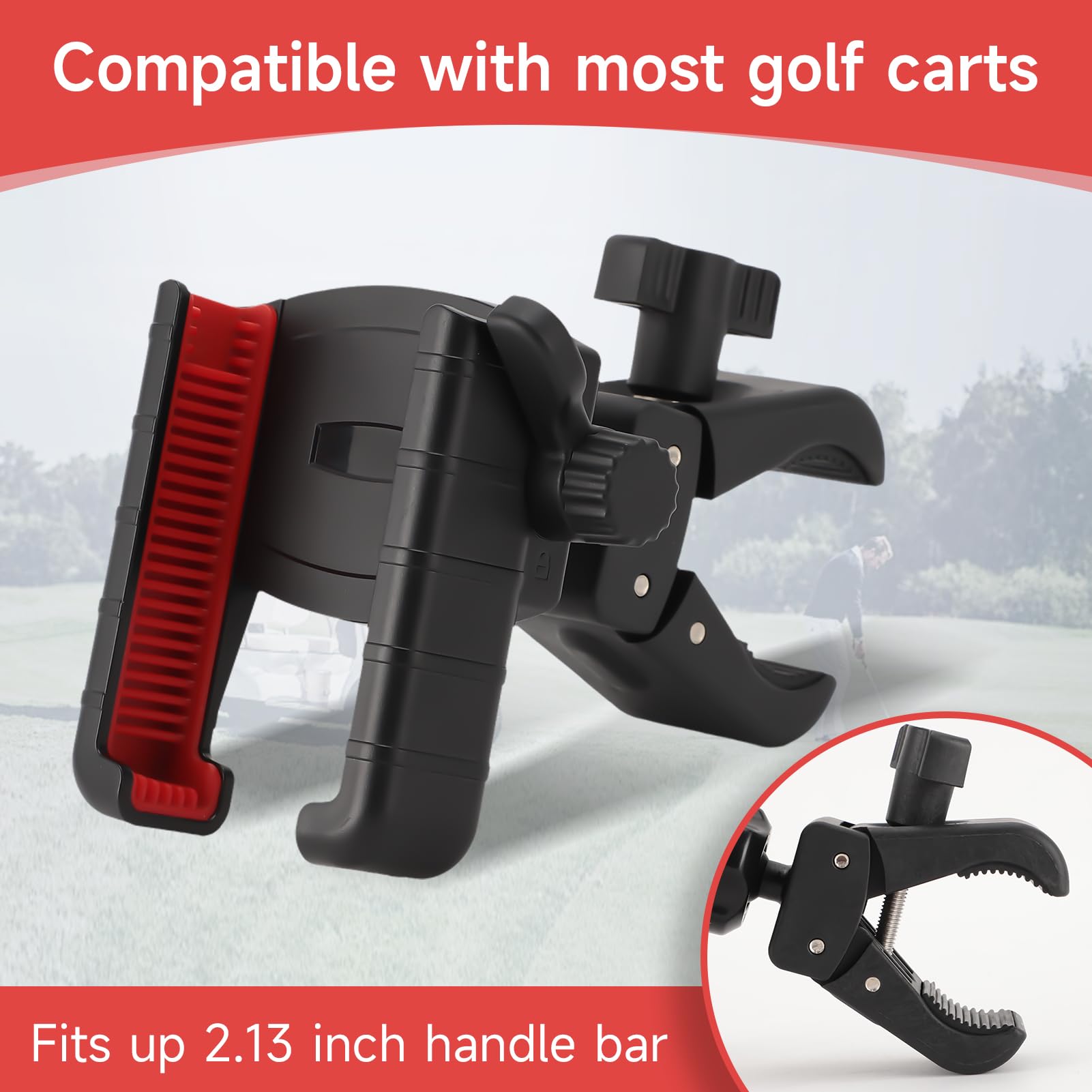 ZEMBSOYA Golfs Cart Phone Holder, Golfs Phone Mount 360 Degree Rotation, Cell Phone Holder for Golf Cart Compatible with All Smartphones and Phone Cases