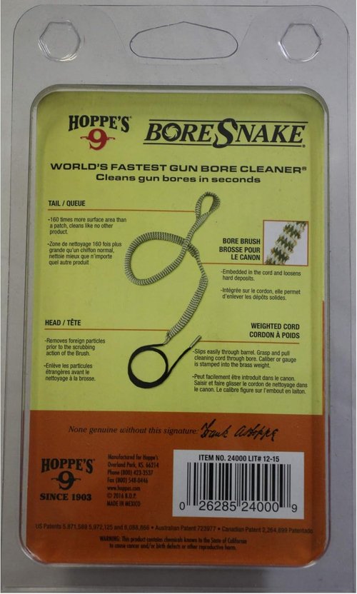 Hoppe's Boresnake .22 Caliber Pistol & Revolver - Efficient Cleaning Tool in Black