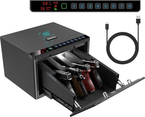 Biometric Gun Safe for Pistols - Secure Sliding Fingerprint Safe with LCD Display | Holds Multiple Handguns