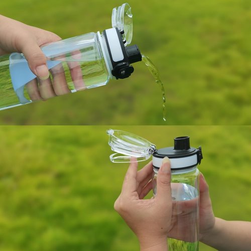 Clear Plastic Water Bottle - 32oz Leak Proof Chug Lid | Reusable Flip Top for Gym, Office, School