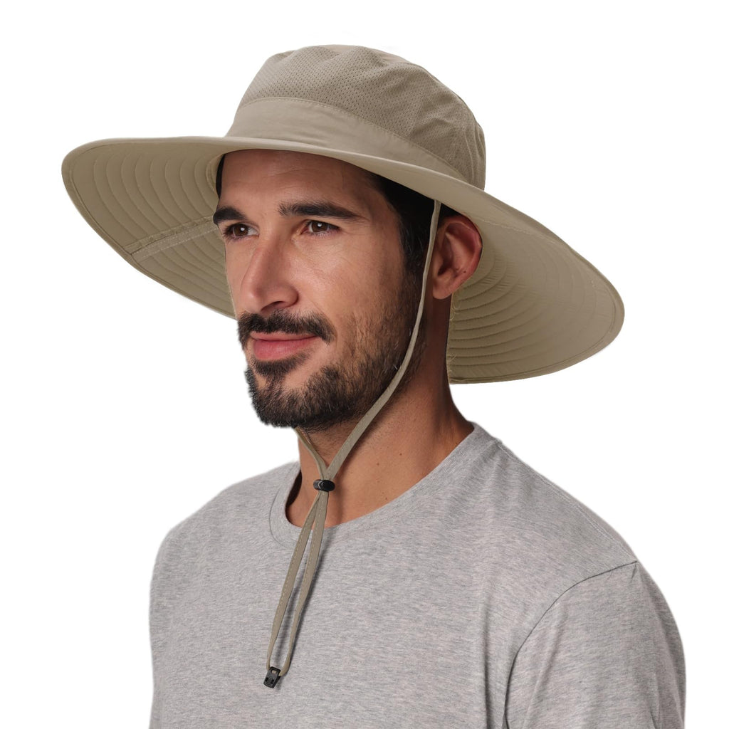 Home Prefer UPF50+ Mens Sun Hat Wide Brim Fishing Hat Foldable Large Brim UV Protection Sun Hat for Men Women Beach Gardening (Khaki)