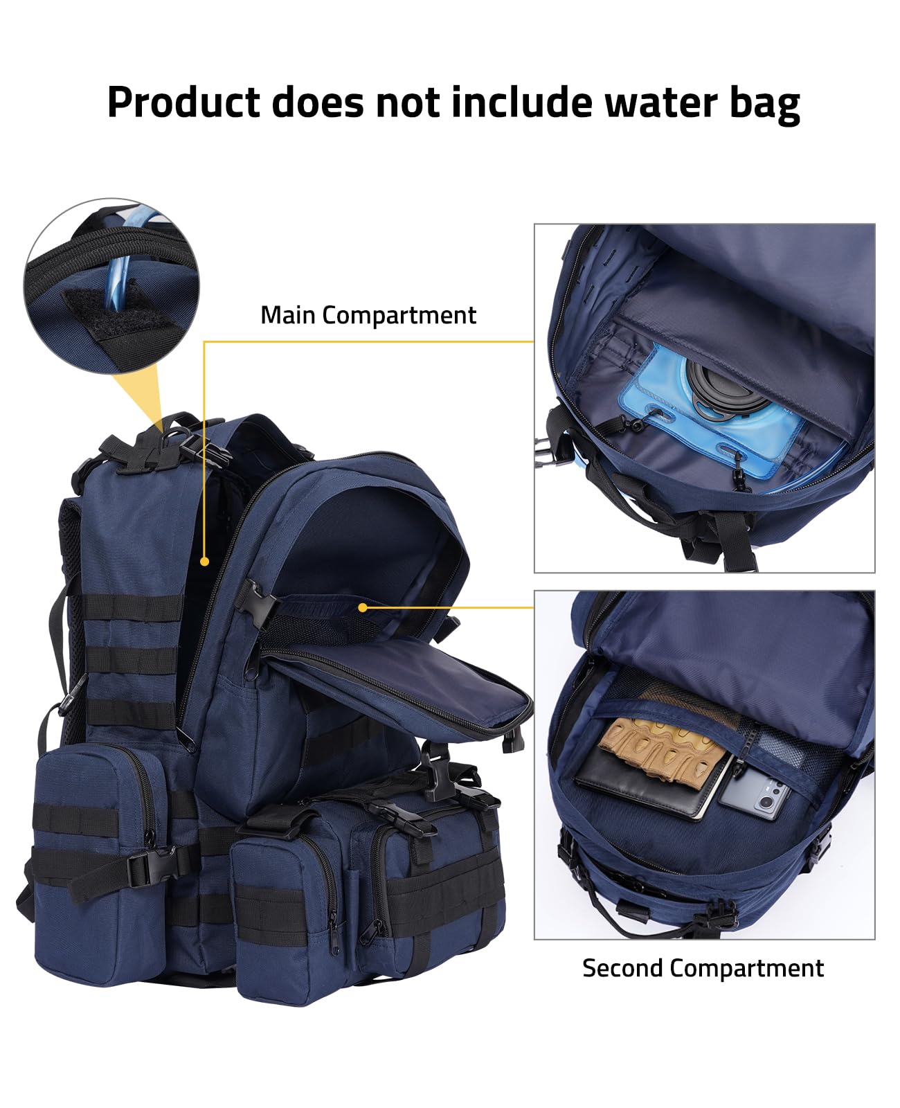 CVLIFE Tactical Backpack Military Army Rucksack 60L Large Assault Pack Detachable Molle Bag, Blue