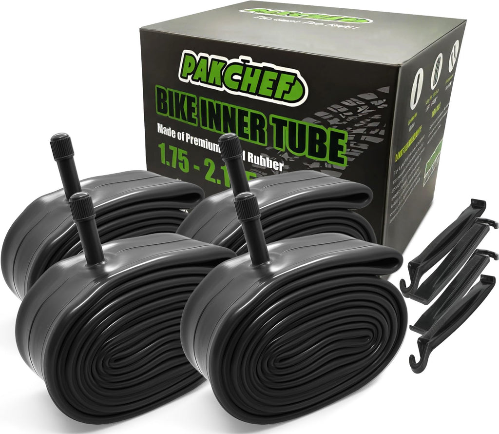 4 Pack Heavy Duty Bike Tubes for 26 x 1.75/1.95/2.10/2.125-32mm Schrader Valve - Thicker Butyl Rubber Bicycle Inner Tube for Mountain Road Cruisers City Bikes by PAKCHEF