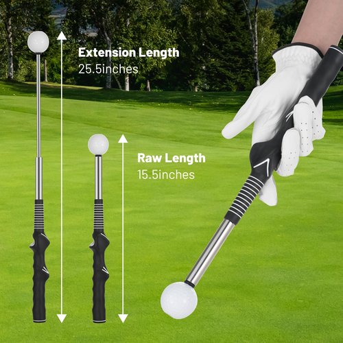FODESAN Retractable Golf Swing Trainer, Training Aid with Grip Trainer, Swing Mechanics for Beginners & Tempo Training for Advanced, Click Feedback, Arm Connection, Right-Handed, Indoor/Outdoor