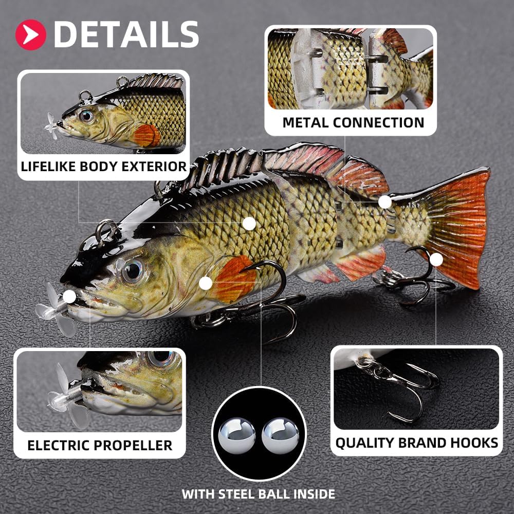 Skiennix Robotic Fishing Lures - USB Rechargeable LED Wobbler | 5.12" Multi-Jointed Swimbaits