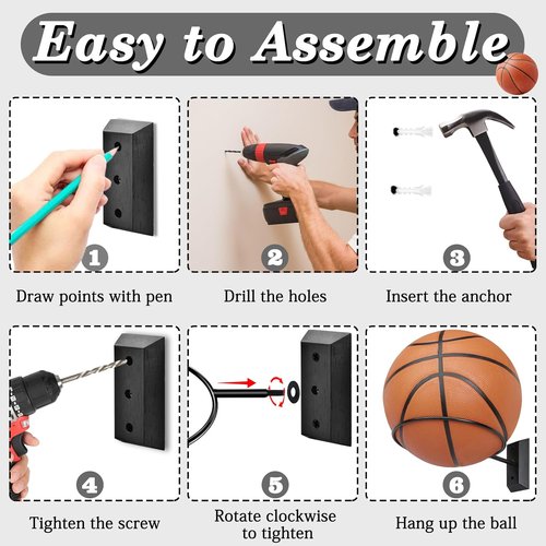 Basketball Holder Wall Mount - 7 Inch Solid Wood Base with Metal Ring | Sports Storage & Display Rack