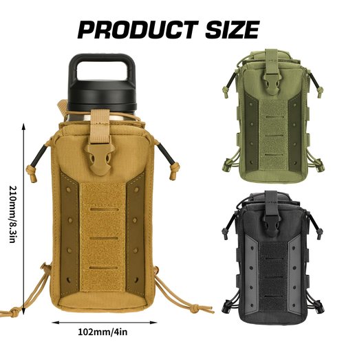 Molle Water Bottle Holder, Water Bottle Pouch Attachment for Backpack, Adjustable Multi-Purpose Tactical Bag for 16 24 32 40 64 oz Adapted to Vest Belt Brown