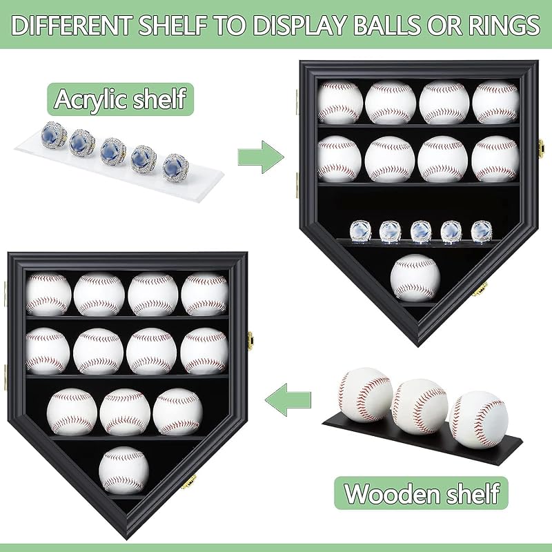 Grintus 12-Ball Baseball Display Case with Lockable Glass Door Wall Mount