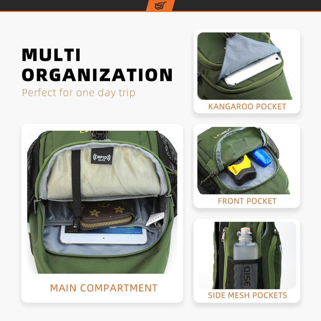 SKYSPER Sling Bag - RFID Crossbody Backpack for Travel & Hiking | Unisex Army Green Daypack