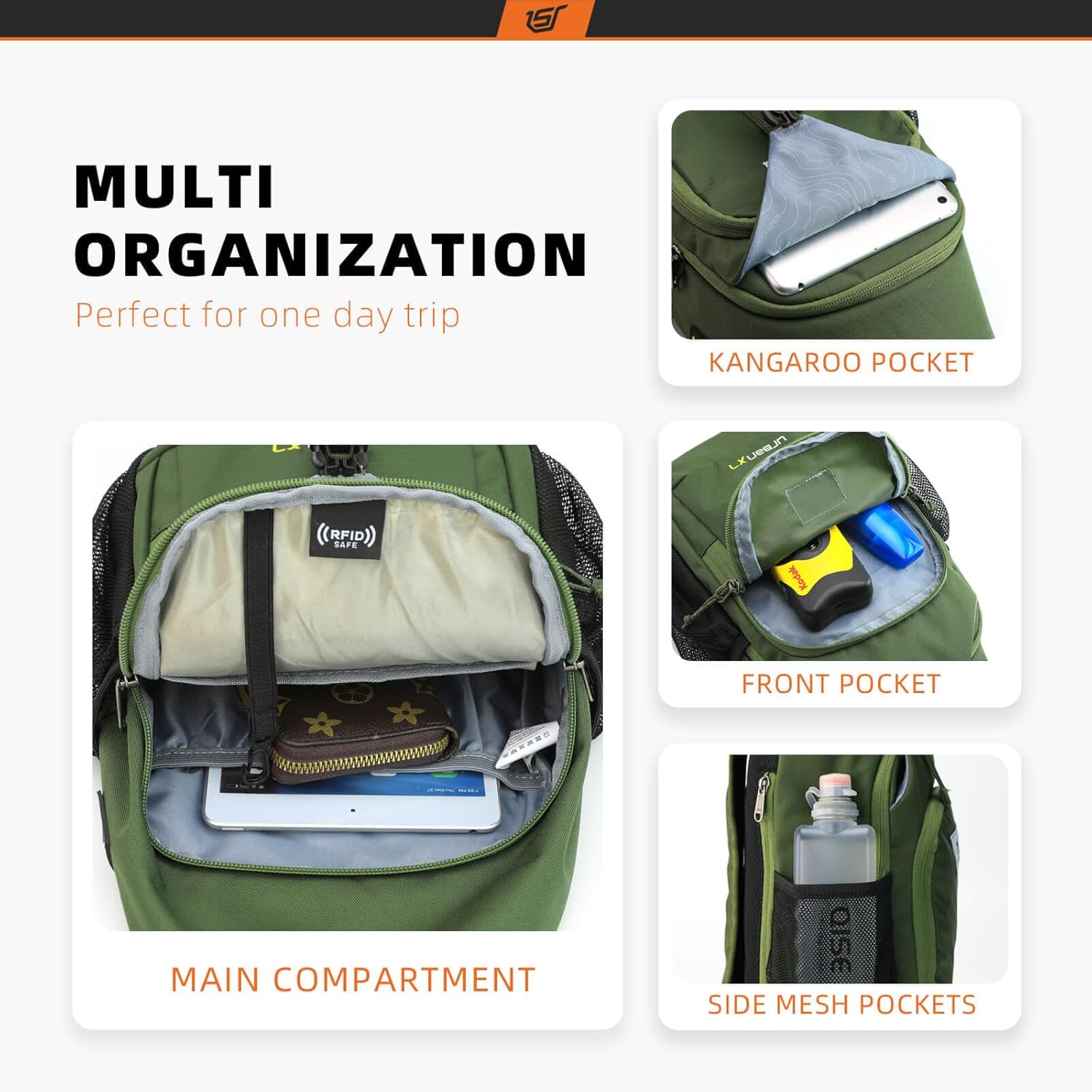 SKYSPER Sling Bag - RFID Crossbody Backpack for Travel & Hiking | Unisex Army Green Daypack