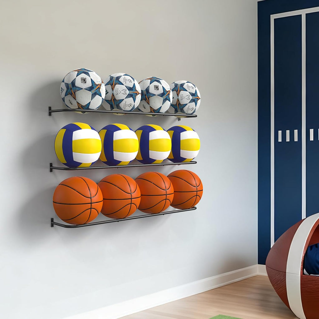 Wall Mount Ball Rack by [Brand Name] - Garage Sports Equipment Organizer with 12-Ball Capacity