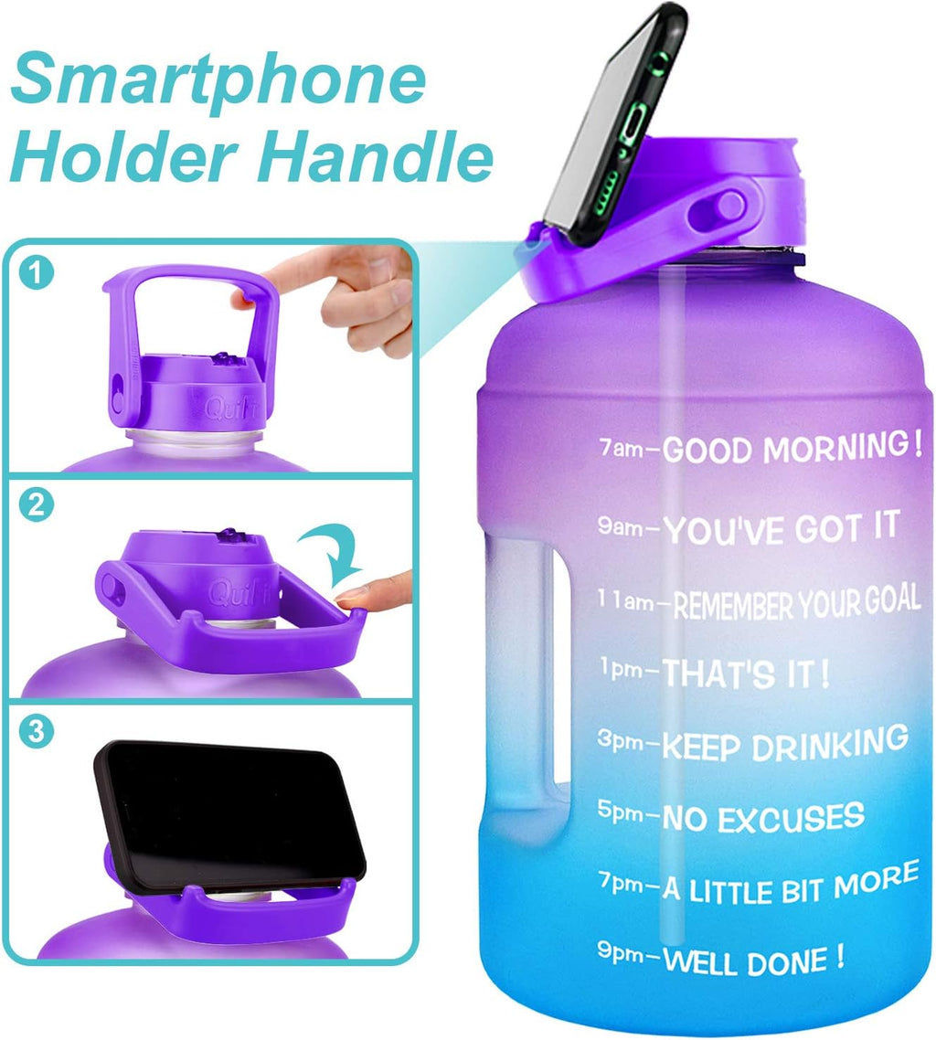 QuiFit 1 Gallon Water Bottle - Leak-Proof With Straw & Motivational Time Marker | BPA-Free, 128oz Capacity