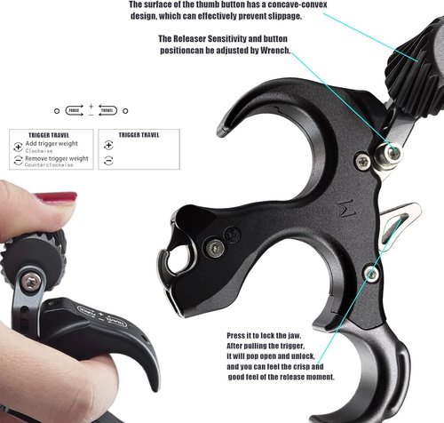 Archery Release - Adjustable Thumb Release Aid for Compound Bow | 3 or 4 Finger Options, Smooth Trigger