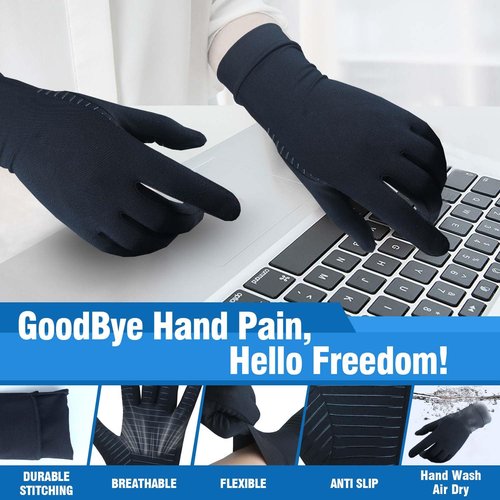 HATINXIA 2 Pairs Arthritis Gloves for Women for Pain, Compression Gloves Women Men for Carpal Tunnel, Copper Glove Relief Rheumatoid, Osteoarthritis, Hand Pain, Full Finger & Touchscreen (L)