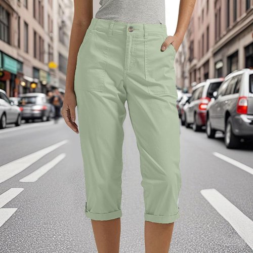 LRMQS Capri Pants for Women - Casual Summer Cargo Style with Pockets | Knee-Length Cropped Fit