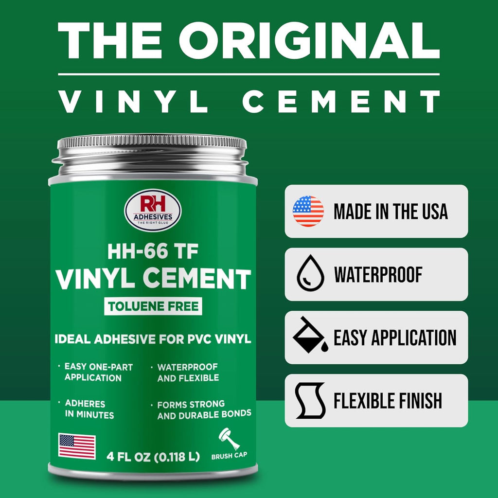 RH Adhesives HH-66 Toluene Free Vinyl Cement 4 oz - Waterproof Flexible Adhesive for PVC & Vinyl Repair