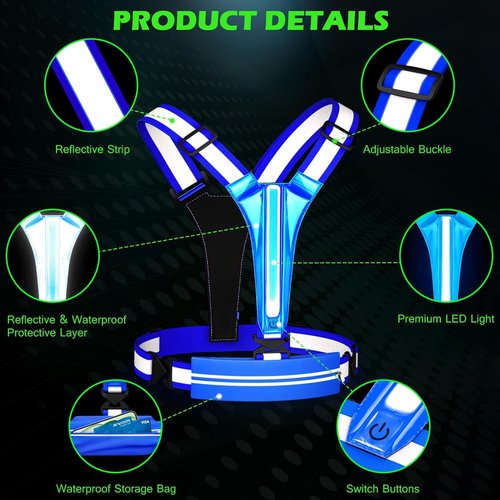 LED Reflective Vest by Skiennix - USB Rechargeable Light-Up Running Gear with Chest Phone Holder