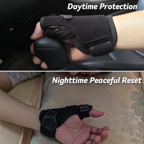 Hamshine New Upgraded 2 in 1 Thumb Brace, Removable Thumb Spica Splint Left Right Hand with 3 Level Stability, Reversible Thumb Support for CMC, De Quervain's Tendonitis, Trigger Thumb, Medium (Black)