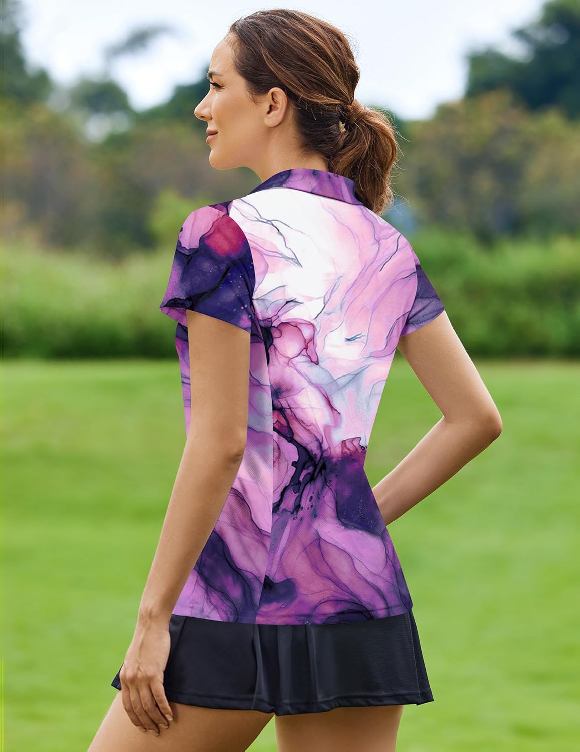 PINSPARK Women's Golf Polo Shirt - Quick Dry V-Neck Tennis Top | Short Sleeve Pickleball Outfit