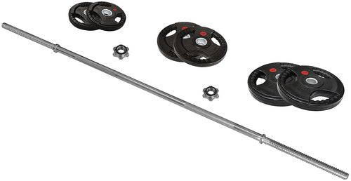 Fitvids Cast Iron Standard Weight Plates Including 5FT Standard Barbell with Star Locks – 45-Pound Set (35 Pounds Plates + 10 Pounds Barbell) – nan – Black