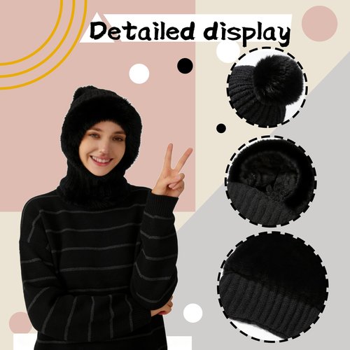 3 in 1 Beanie Hat for Women,Beanie Hat with Scarf and Mask,Knitted Ski Scarf and Mask Set,Womens Knit Beanie Hats