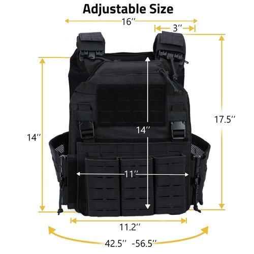 Greencity Tactical Vest Molle Quick Release Buckles Weight Vest Adjustable Strength 600D Nylon with Triple Pouch for Men (Black)