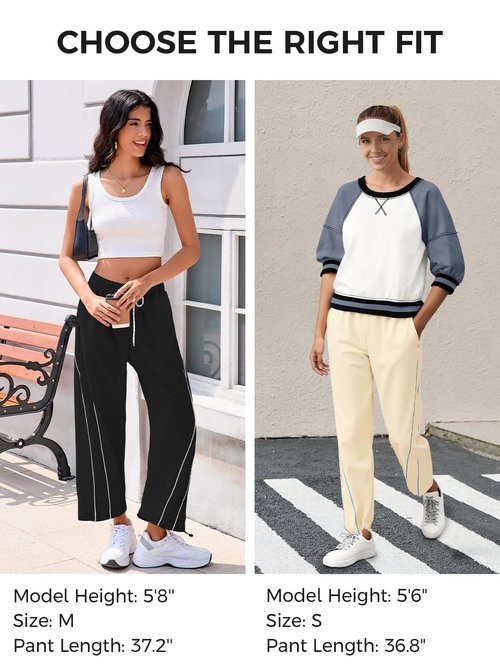 Fisoew Womens Baggy Wide Leg Pants Casual Elastic Waist Drawstring Hiking Workout Cropped Track Pants with Pockets Black