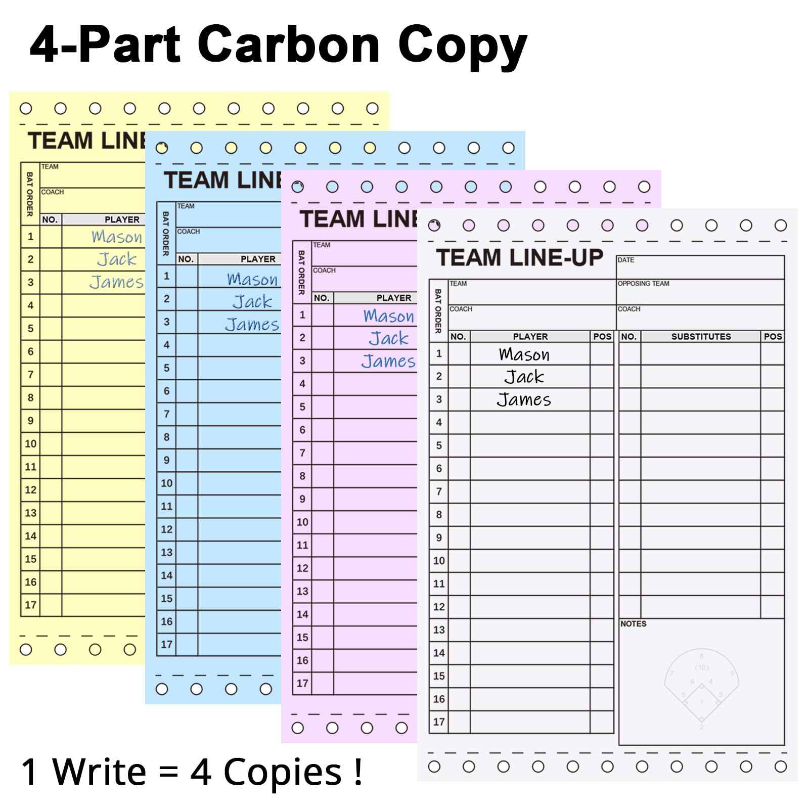 Personalized Baseball & Softball Lineup Cards for 35 Games Softball with 17 Player Roster 4-Part Form Copy with Writing Clipboard Storage Box Personalized Stickers and Loose Leaf Binder Ring