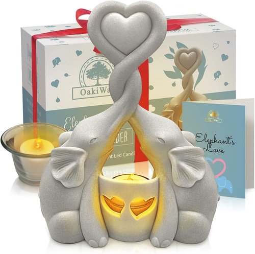 Elephant Love Candle Holder Statue - Elegant Home Decor Gift for Women | Ivory with LED Candle - Perfect for Anniversaries & Valentine's Day