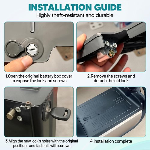 Universal Battery Box Lock for Electric Vehicles - Anti-Theft Metal Replacement Lock with 2 Keys, Fits E-Bike, Electrombile & Motorcycle