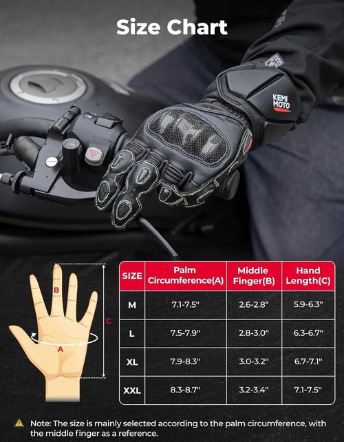 KEMIMOTO Leather Motorcycle Gloves - ESA Cushioning & Kevlar Carbon Fiber Knuckle Protection | Unisex Riding Gear