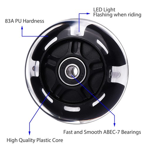 Gladeer 2-Pack 80mm 3-Wheeled Scooter Rear Wheels Light Up Inline Skate Replacement Wheels w/Bearings (Black)